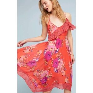 Maeve Anthropologie Grecia Floral Ruffle Dress Size 2P Spaghetti Straps Festival